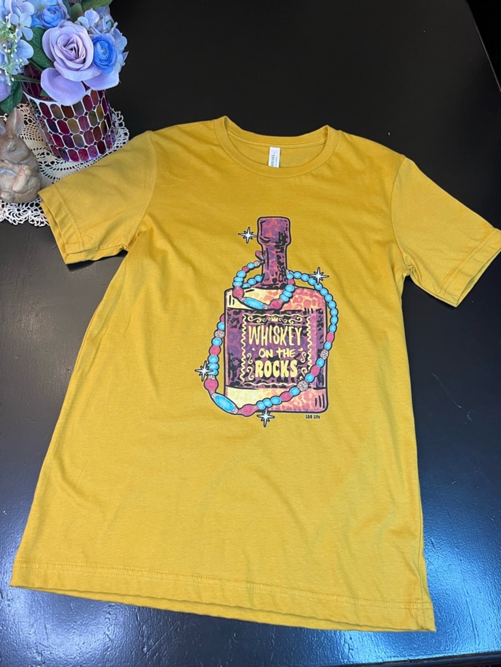 Bella Canvas NWOT Yellow Whiskey On The Rocks Western Cowgirl Graphic Tee S